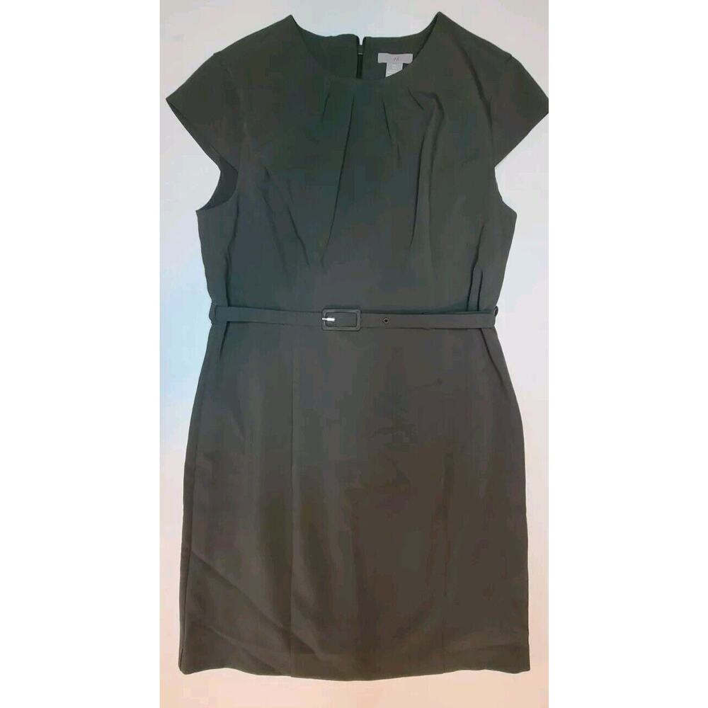 NWT H&M Pencil Dress W/Belt Cap Sleeve Stretch Zip Back Size Large Olive Green